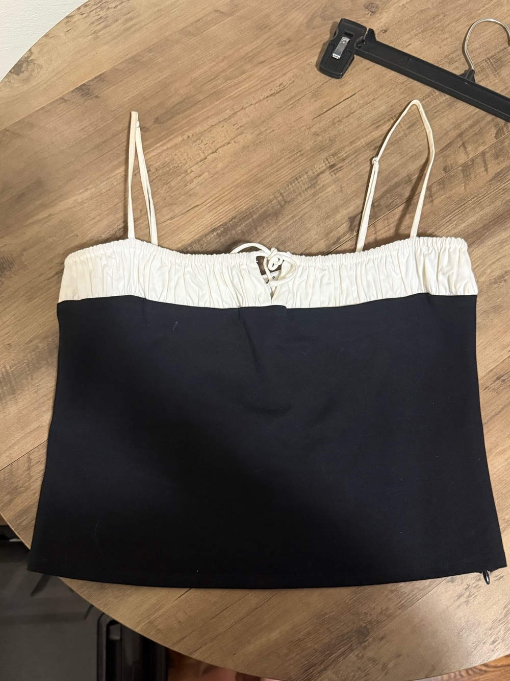 Reformation Black and Cream Spaghetti Strap Crop Camisole